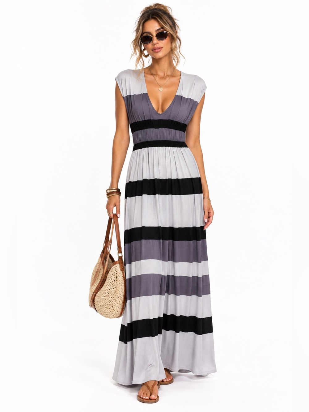 Current Affair Stripe V-Neck Knit Jersey